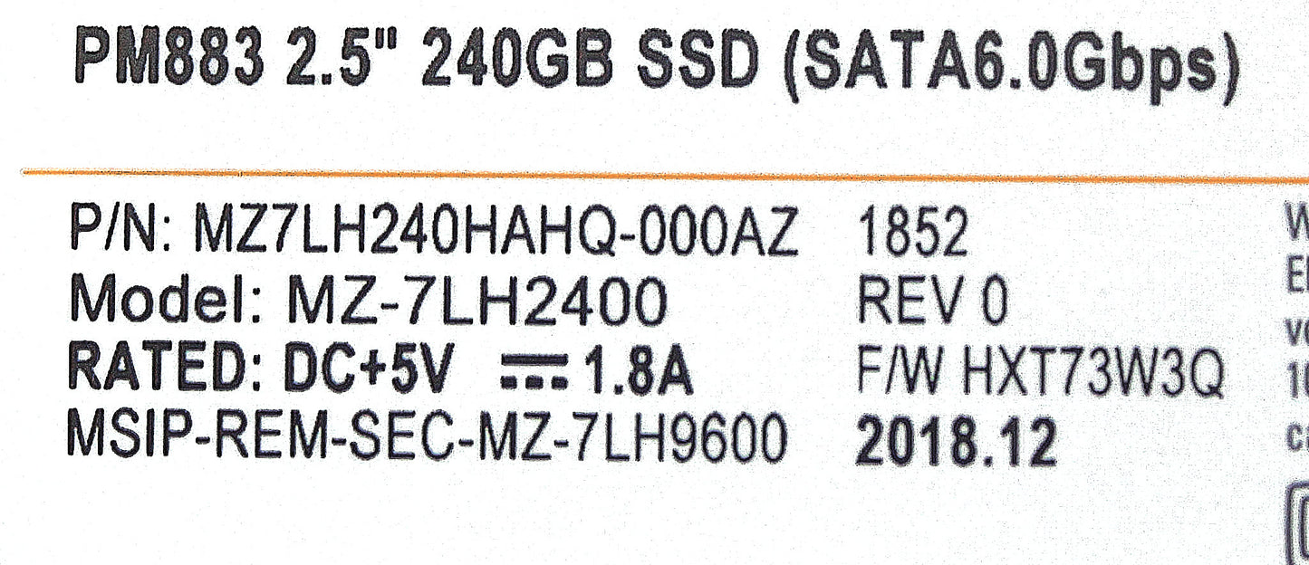 Samsung MZ7LH240HAHQ-000AZ 240GB SSD SATA 2.5 6G, Used