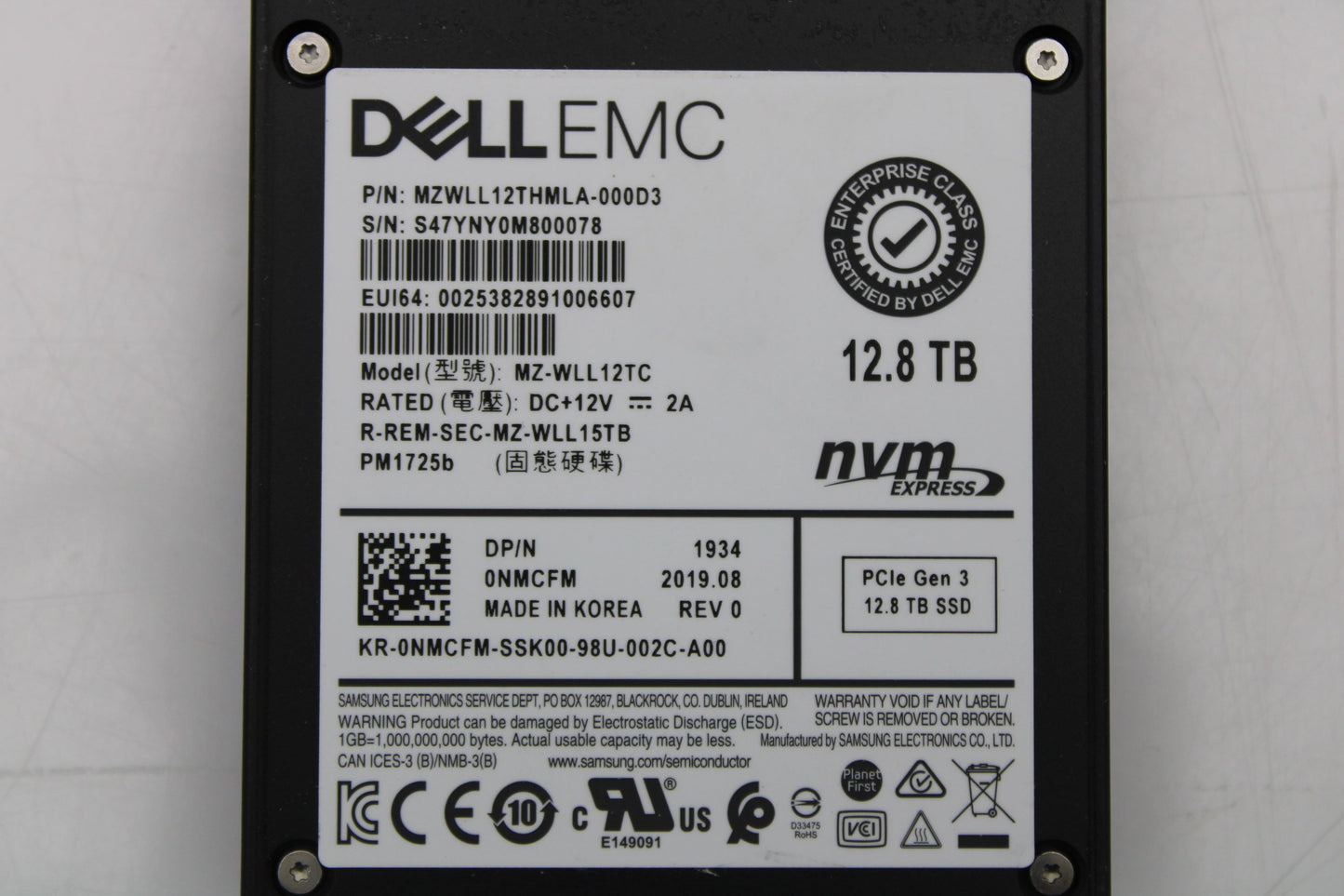 Samsung MZWLL12THMLA-000D3 12.8TB SSD 2.5 12G NVME MU, Used