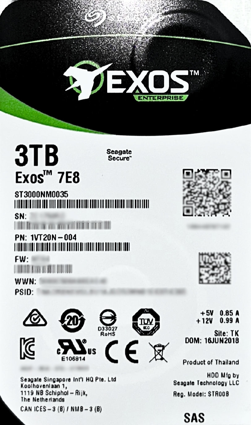 Seagate 1VT20N-004 3TB 7.2K SAS 3.5 6G NDS4600-CS-20, Used