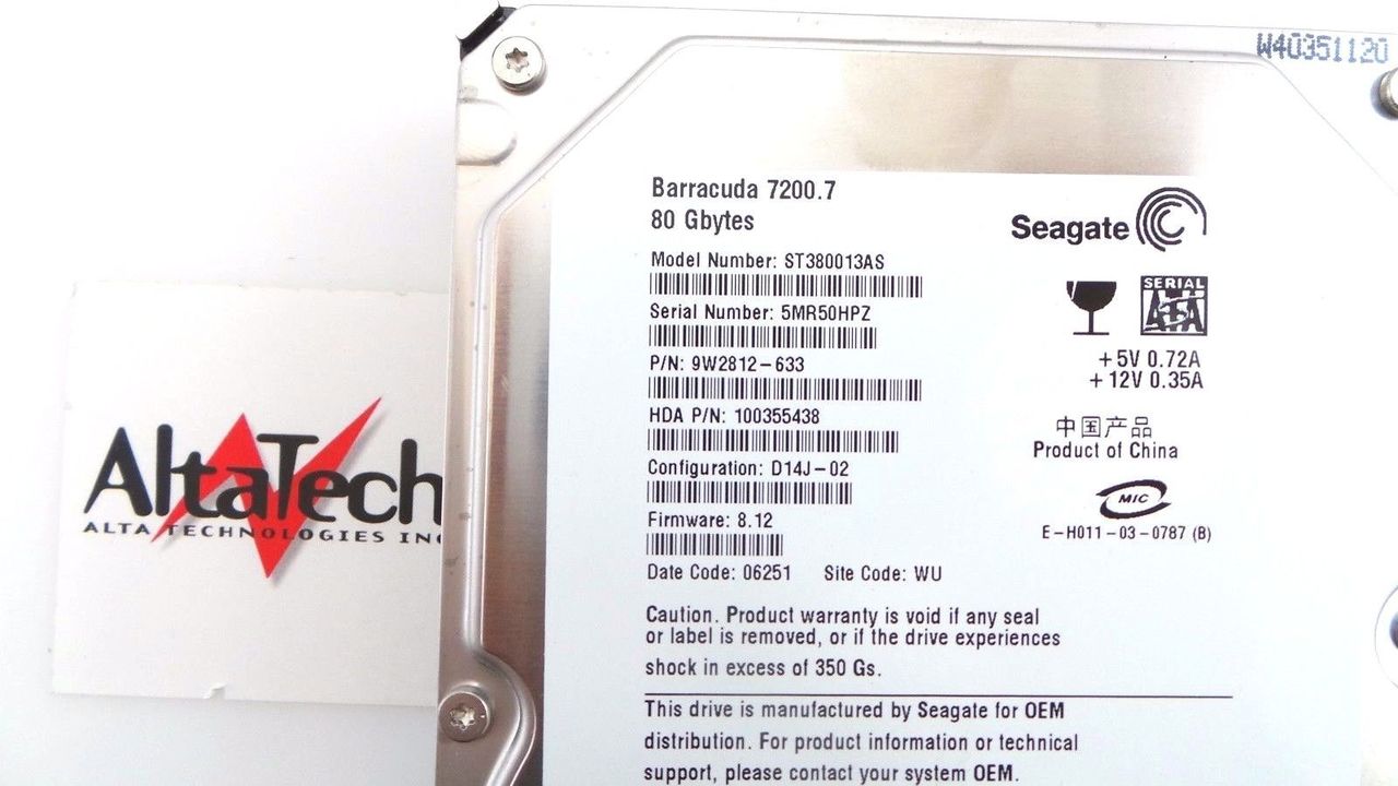 Seagate KC297 80GB 7.2K SATA 3.5" Hard Drive, Used