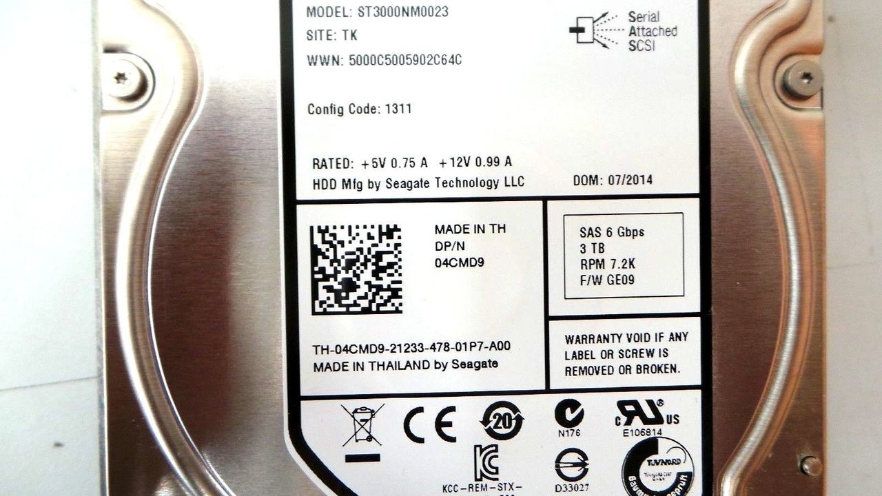 Seagate ST3000NM0023 Seagate ST3000NM0023 Compellent 3TB 7.2K SAS 3.5 6G Enterprise Plus HDD, Used