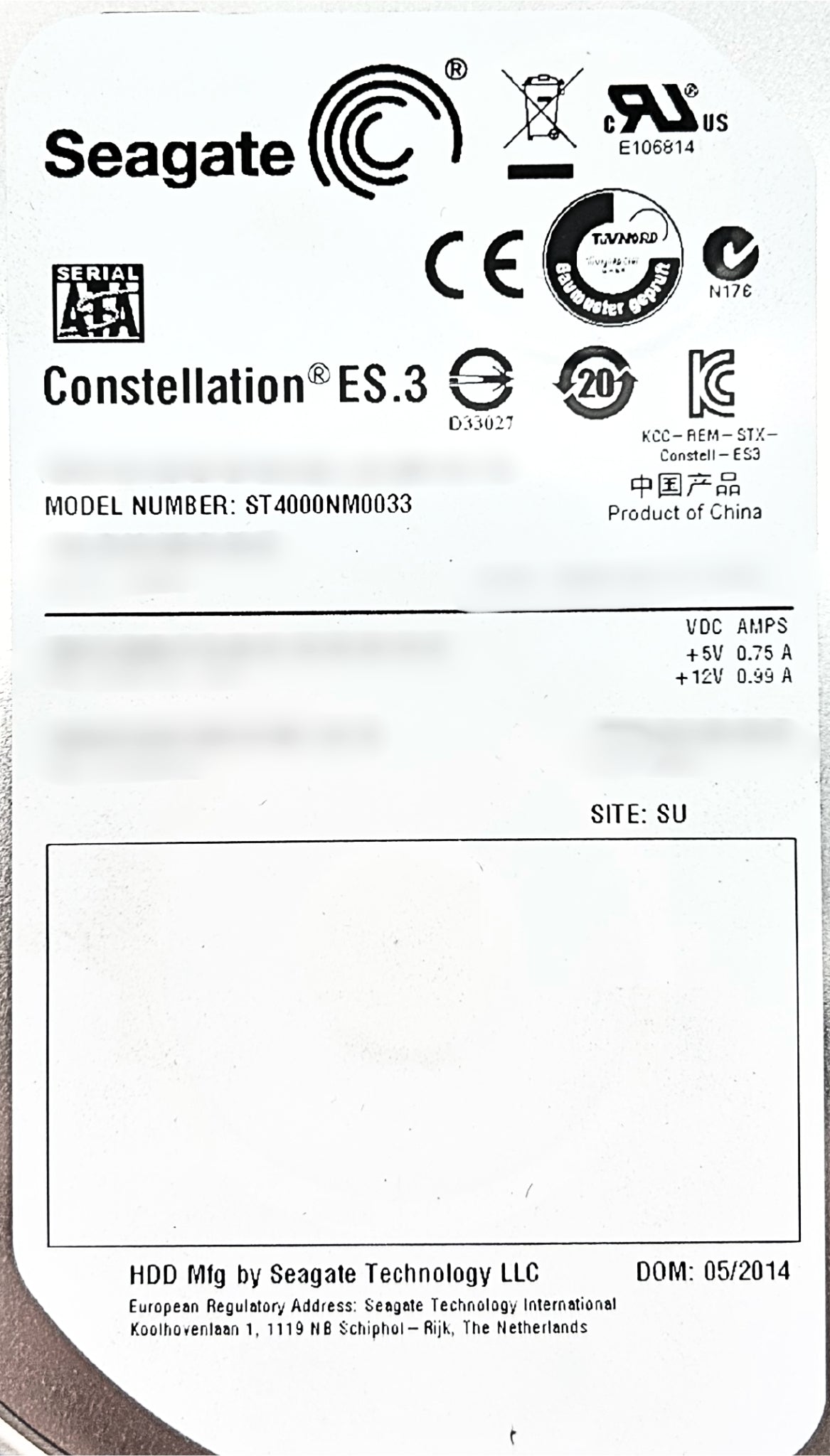 Seagate ST4000NM0033 Dell 9ZM170-136 4TB 7.2K SATA 3.5" 6G EP HDD Seagate ST4000NM0033 Hard Disc Drive, Used
