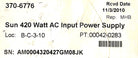 Sun Microsystems 370-6776 420W AC POWER, Used