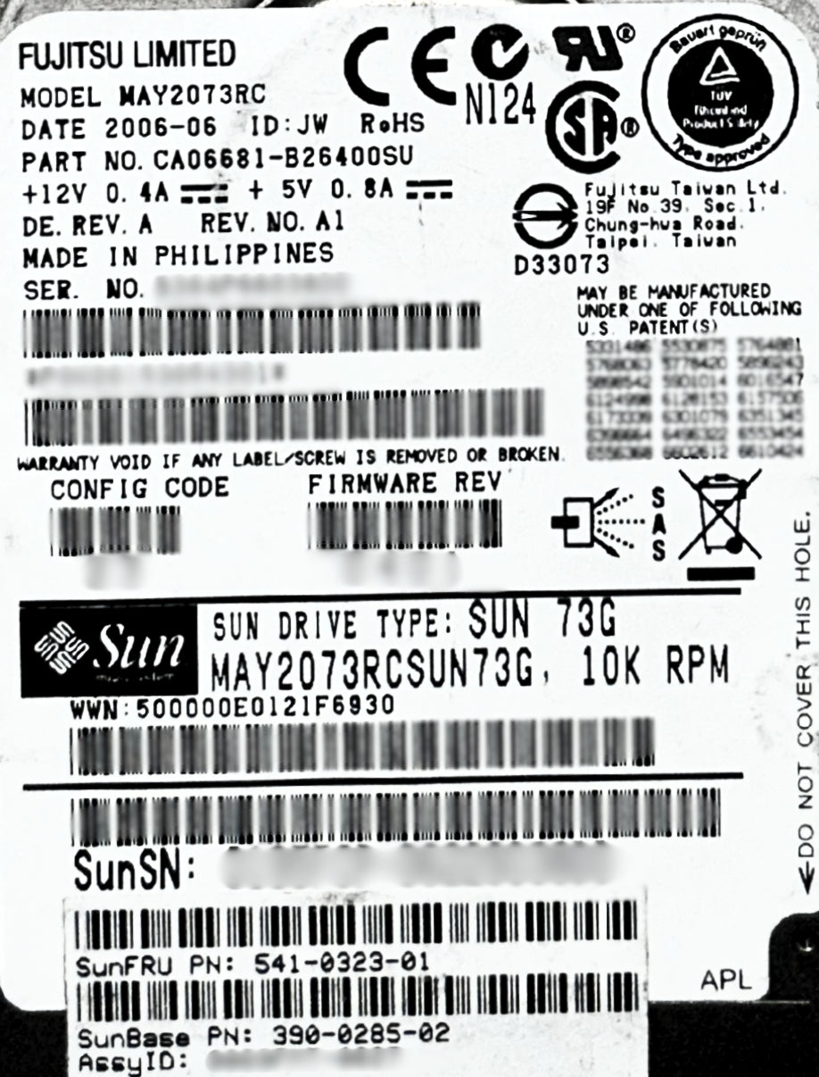 Sun Microsystems 390-0285 73GB 10K SAS ROHS, Used