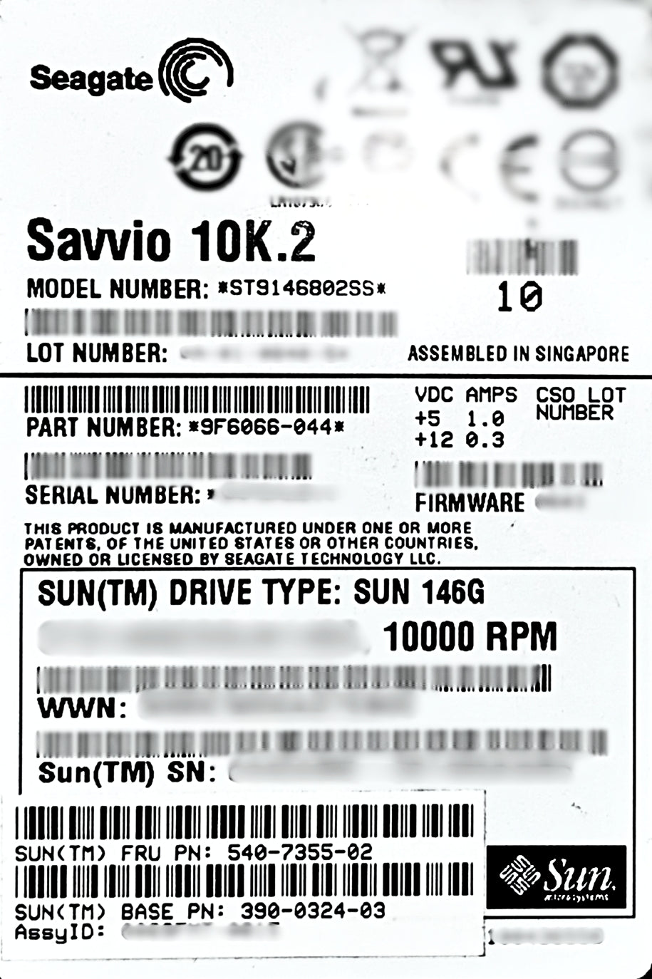 Sun Microsystems 540-7355 146GB 10K SAS SFF HDD, Used