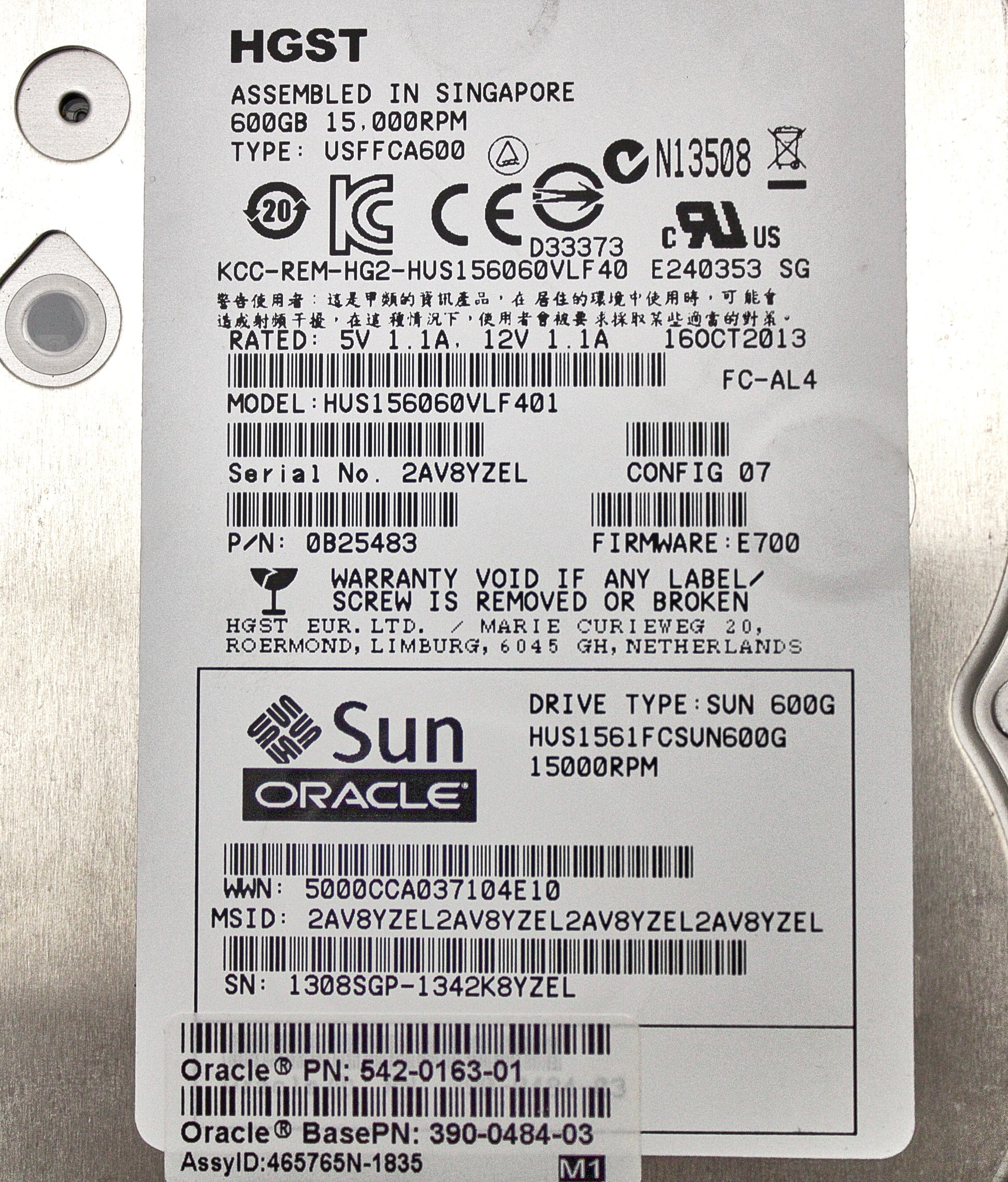 Sun Microsystems 542-0163 600GB 15K F/C, Used