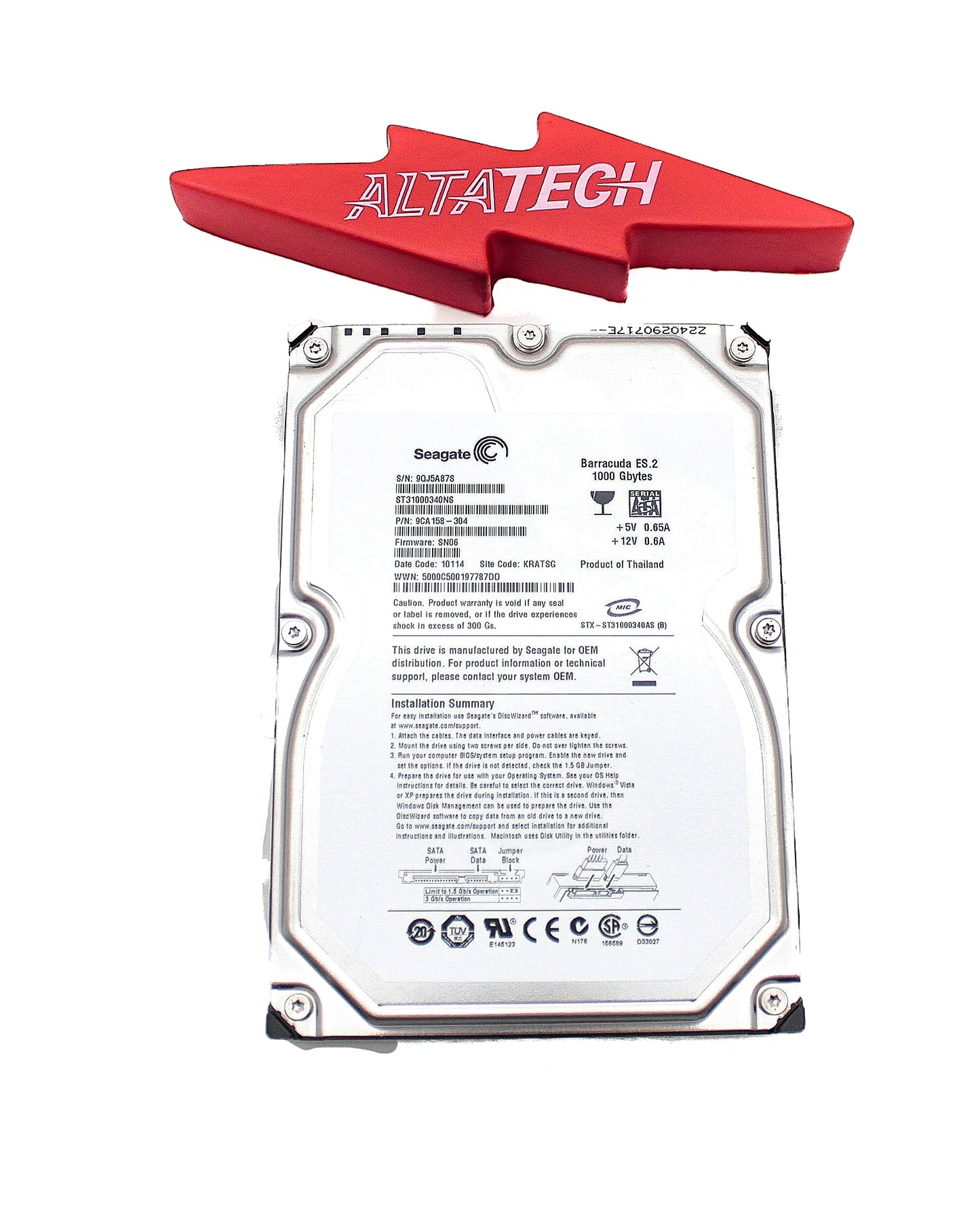 Sun Microsystems ST31000340NS 1TB 3.5IN SATA, Used