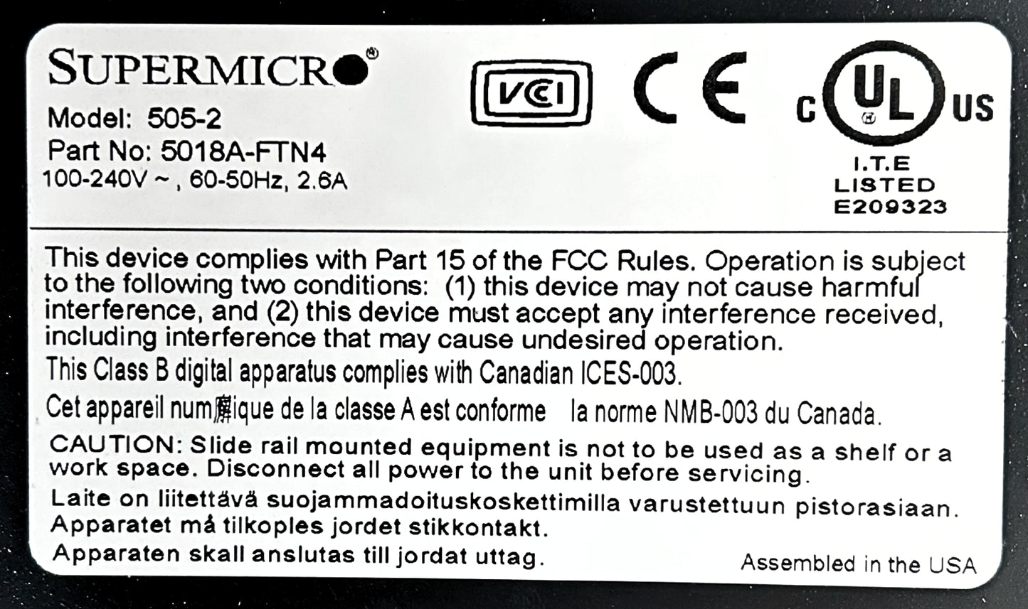 SuperMicro 5018A-FTN4 SuperServer Mini 1U SYS-5018A-FTN4, Used