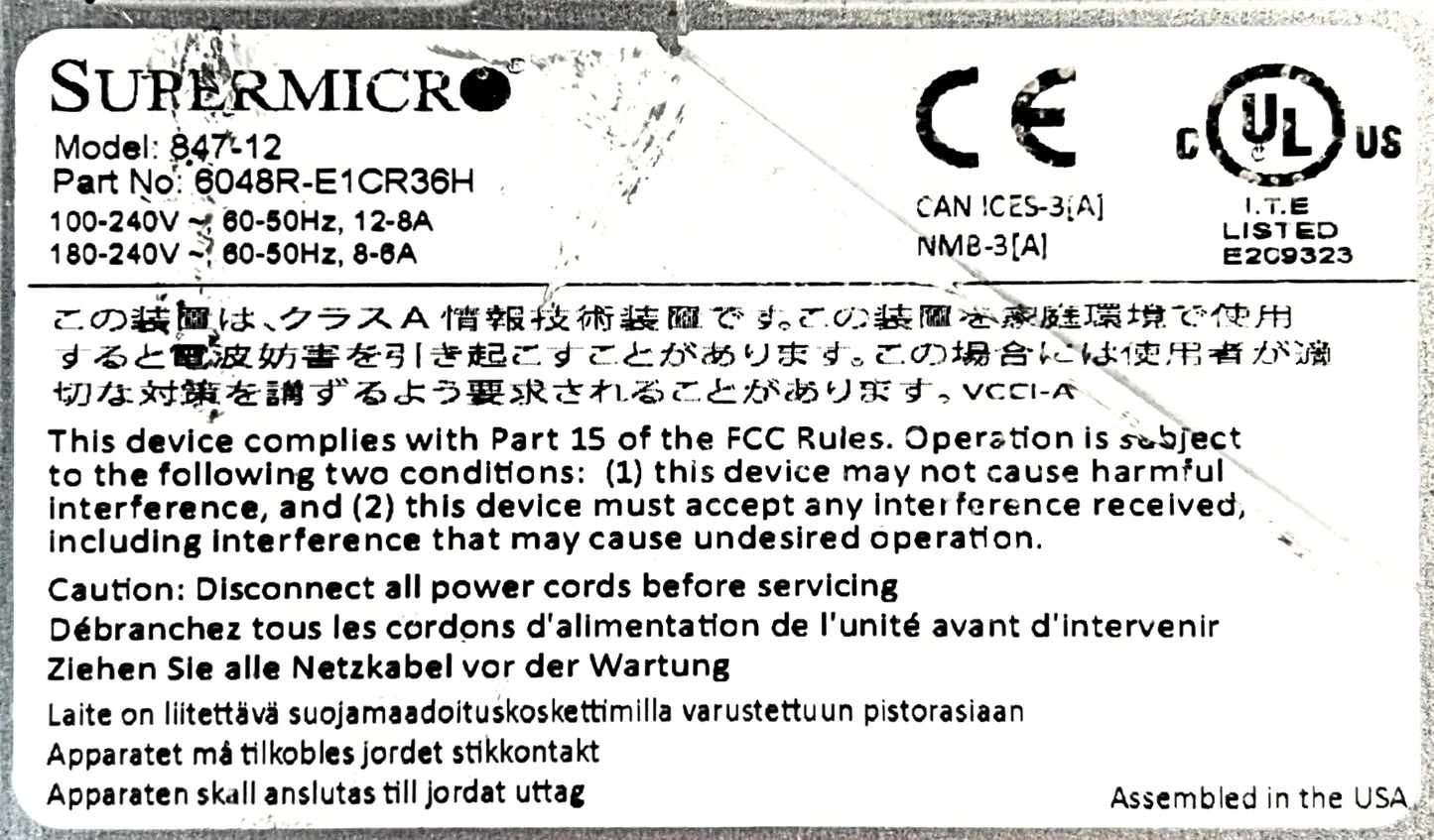 SuperMicro CSE-847 CTO CHASSIS 4U 36x3.5, Used