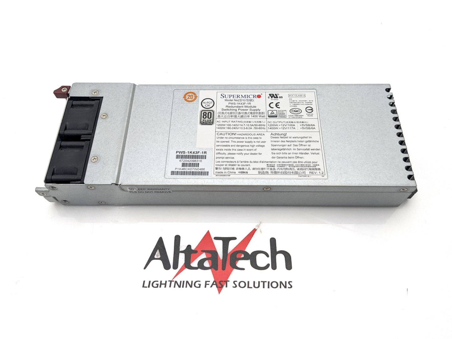 SuperMicro PWS-1K43F-1R_NOB 1400W Hot-Swap 80+ Platinum AC-DC Power Supply in an Open Box, New Open Box