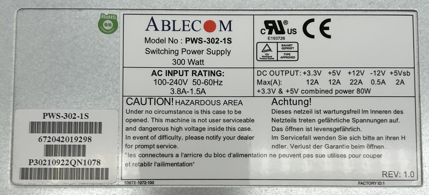 SuperMicro PWS-302-1S 300W 1U POWER SUPPLY, Used