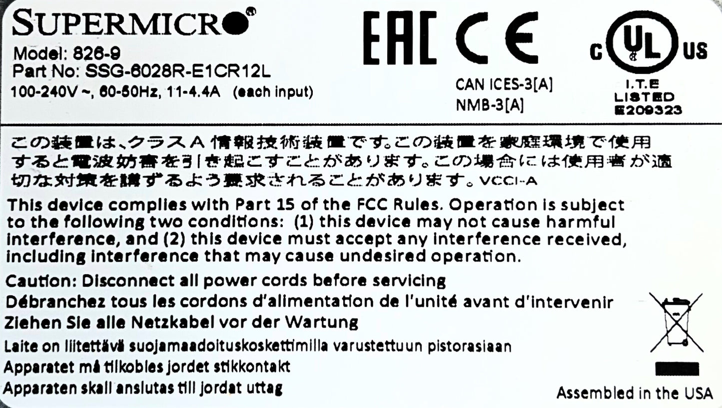 SuperMicro SSG-6028R-E1CR12L CTO Super Storage 2U 12X3.5 X10DRH-iT, Used
