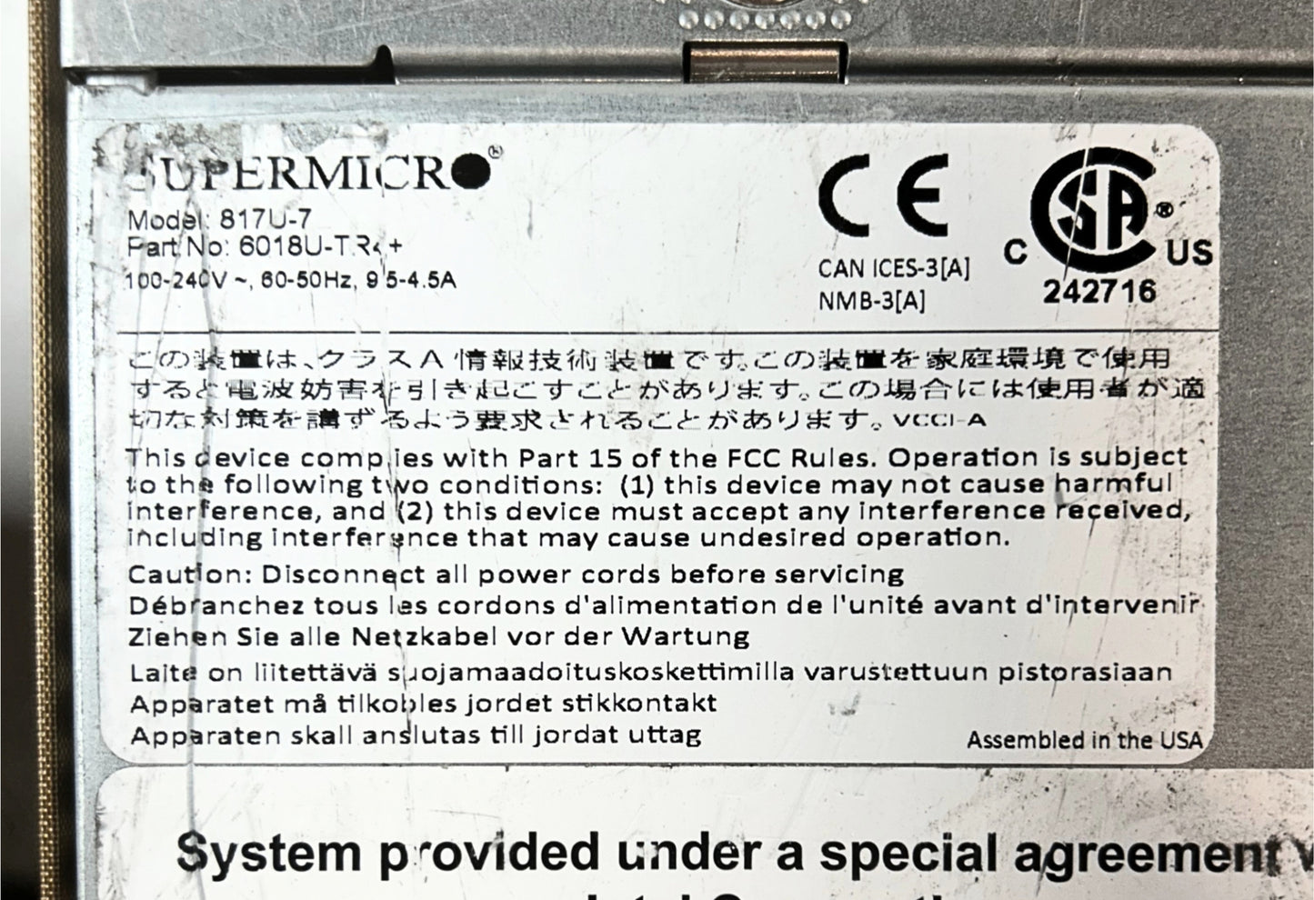 SuperMicro SYS-6018U-TR4+ CTO SUPERSERVER 1U 4X3.5 DUAL LGA2011-3 X10DRU-I+, Used
