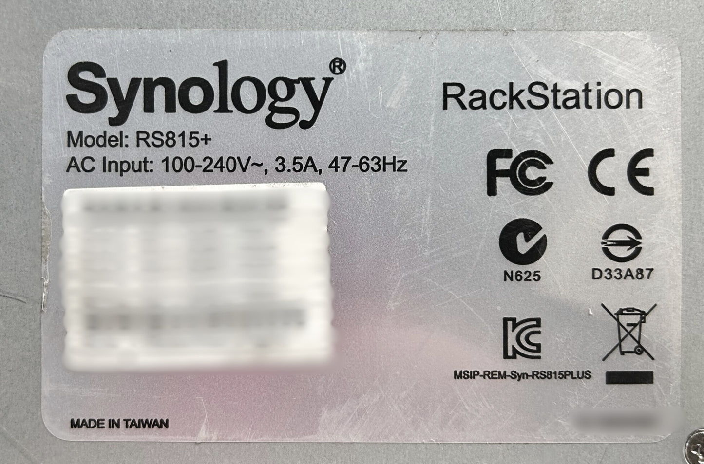 Synology RS815+ 4 Bay Network Attached Storage RackStation, Used