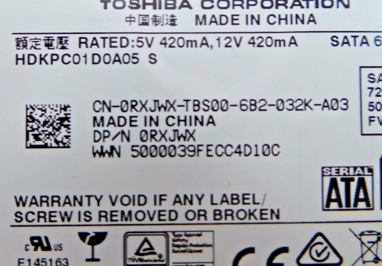Toshiba DT01ACA050 Dell RXJWX 500GB 7.2K SATA 3.5" 6G HDD Toshiba DT01ACA050 Hard Disc Drive, Used