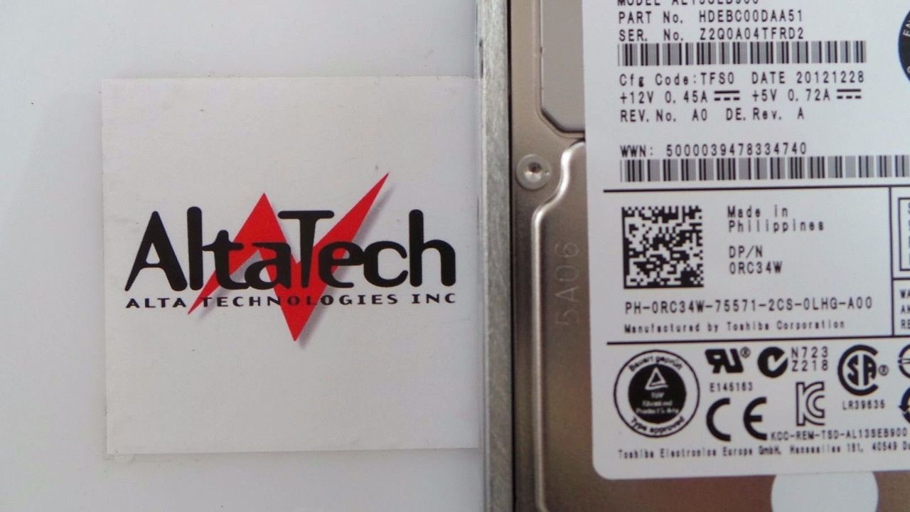 Toshiba HDEBC00DAA51 Toshiba HDEBC00DAA51 900GB 10K SAS 2.5" 6G HDD Dell AL13SEB900 Hard Disc Drive, Used