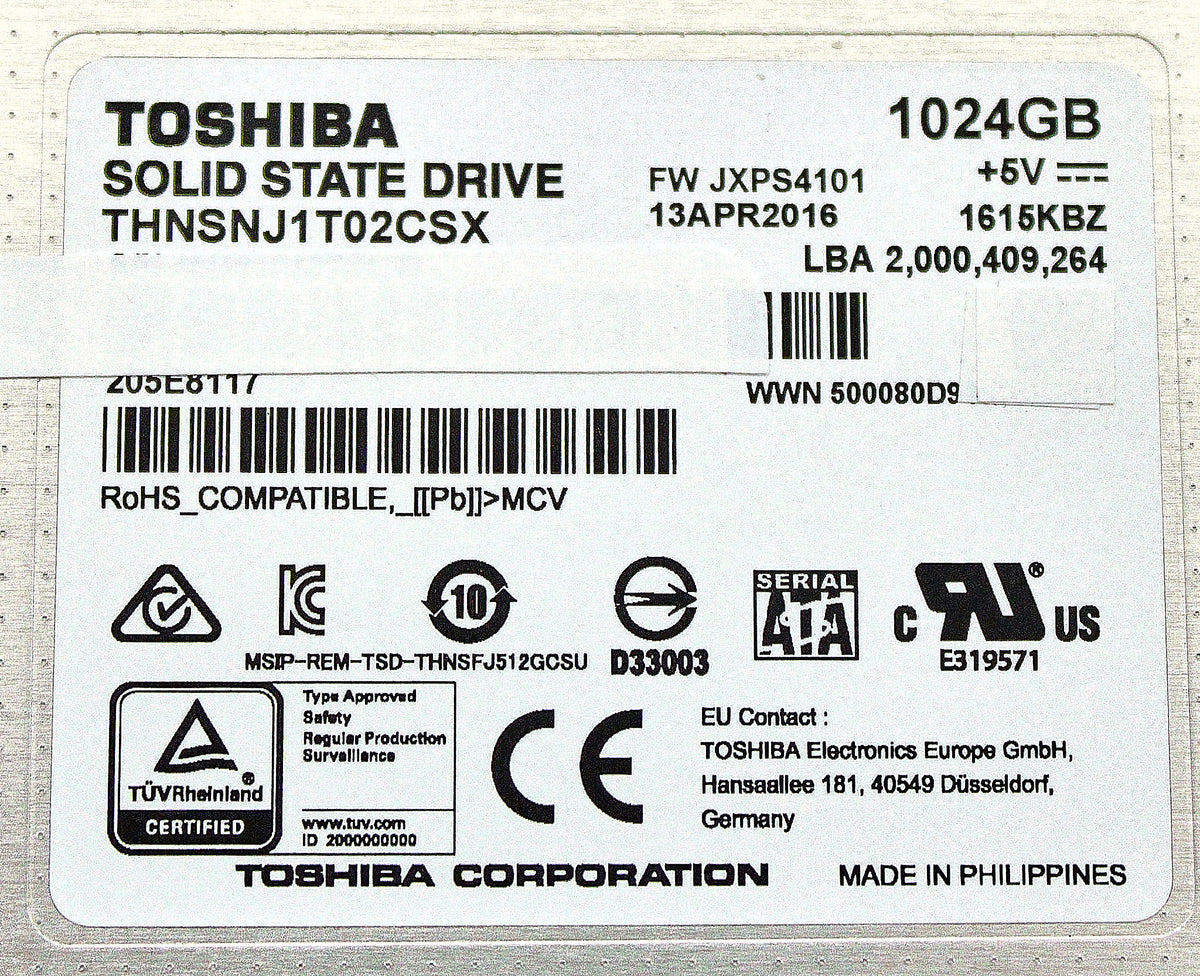 Toshiba THNSNJ1T02CSX SSD 1024GB SATA 6G 2.5", Used