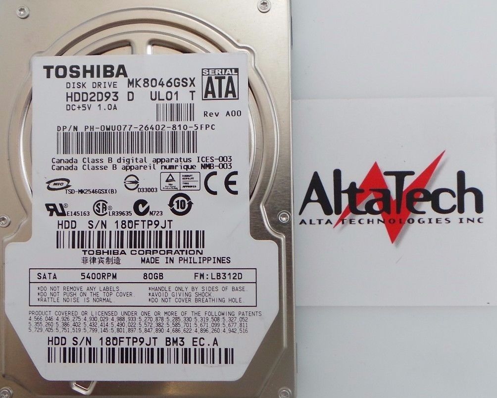 Toshiba WU077 80GB 5.4K SATA 2.5" Hard Drive, Used