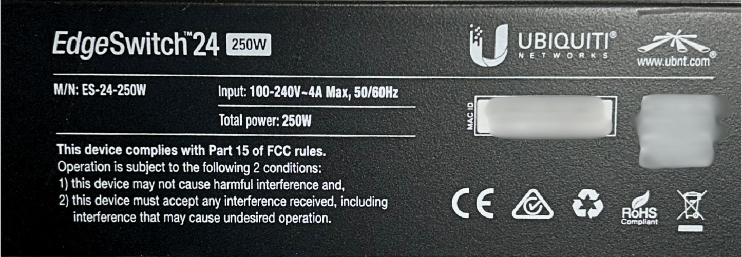 UBIQUITI ES-24-250W UBIQUITI Managed PoE+ Gigabit Switches with SFP 24 Port 250w, Used