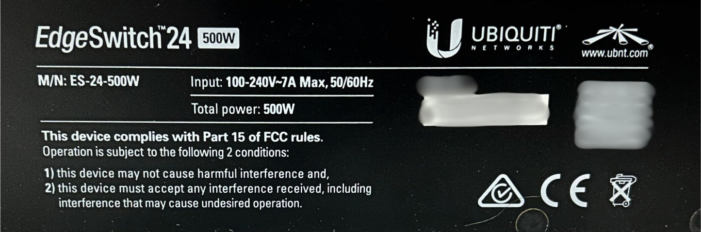 Ubiquiti ES-24-500W EdgeSwitch 500W 24-Port PoE Gigabit Ethernet Managed Switch, Used
