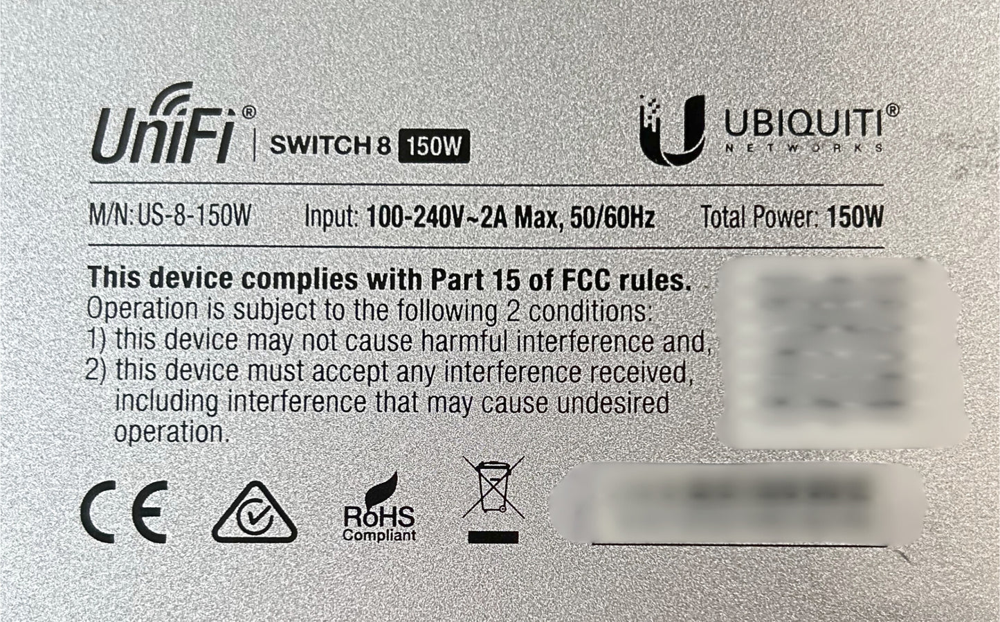 Ubiquiti US-8-150W US 8-Port 150W PoE+ Managed Network Switch, Used