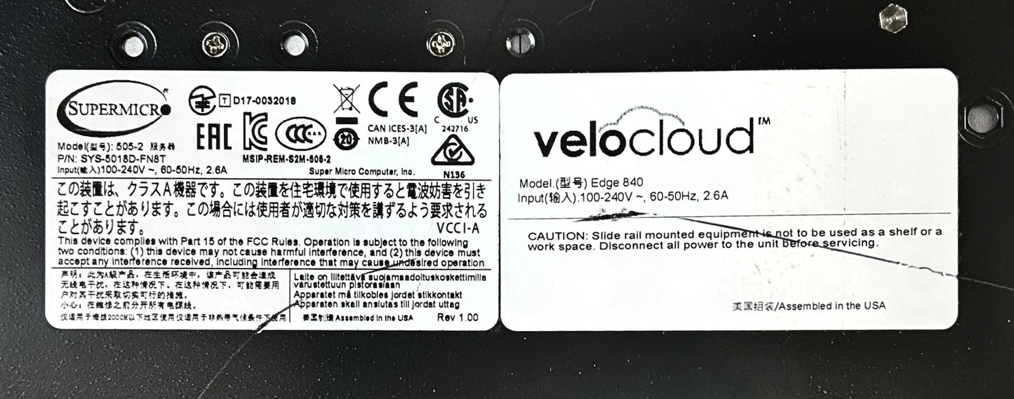 VeloCloud SYS-5018D-FN8T EDGE 840 VMware SD-WAN Platform Switch, Used