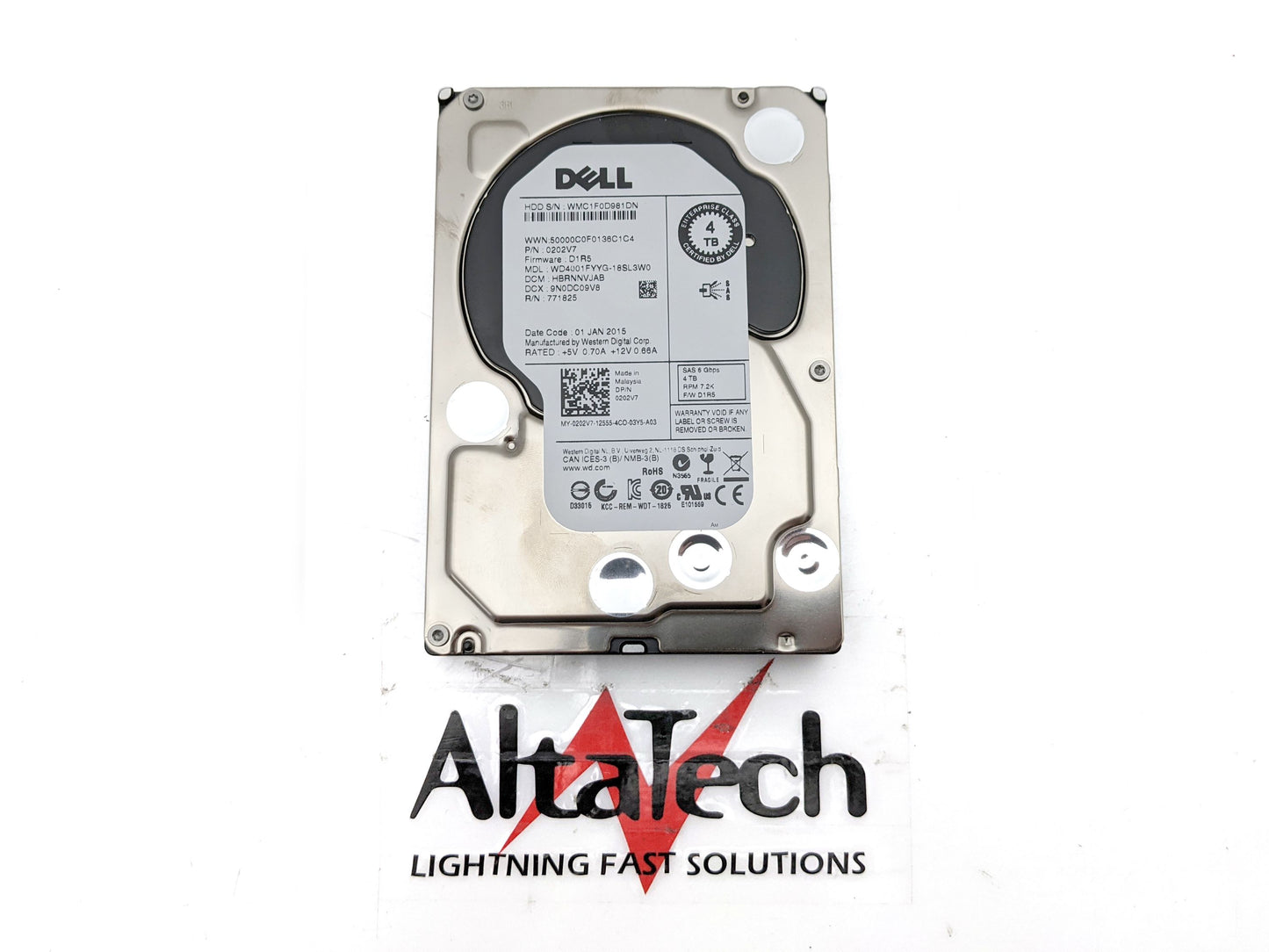 Western Digital WD4001FYYG Western Digital WD4001FYYG 4TB 7.2K SAS 3.5 6G HDD Hard Drive Disk Dell 202V7, Used